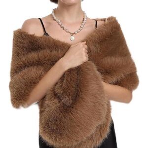 Faux Fur Scarf Wrap Shawl Brown | Wedding Shrug Collar One Size